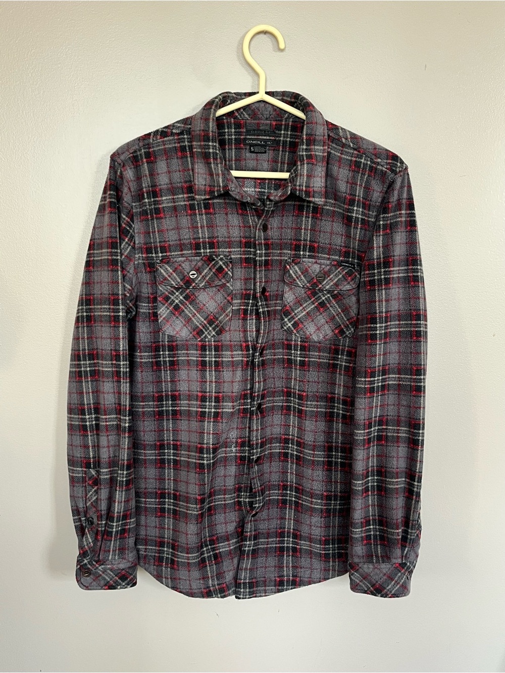 Men's Plaid Button-Up Shirt - Gray & Red